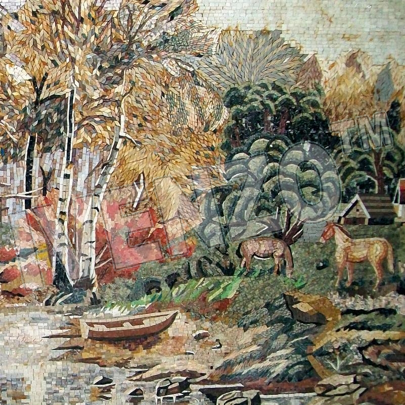 Mosaic LK012 Details Forest with a lake and animals 2