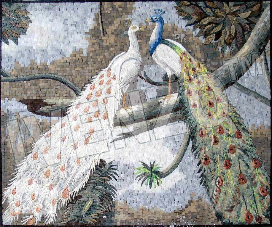 Mosaic AK006 a couple of peacocks