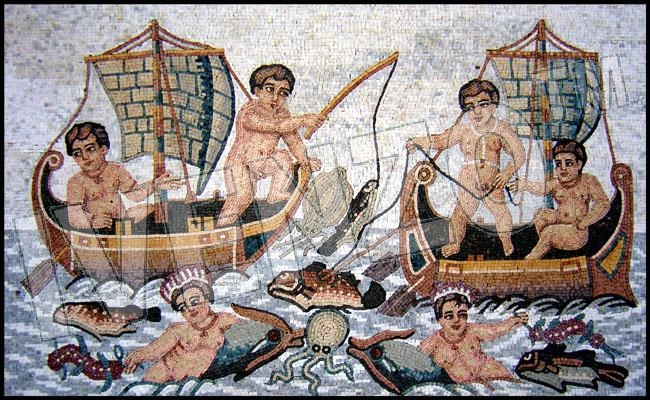 Mosaic FK048 Children on a Boat