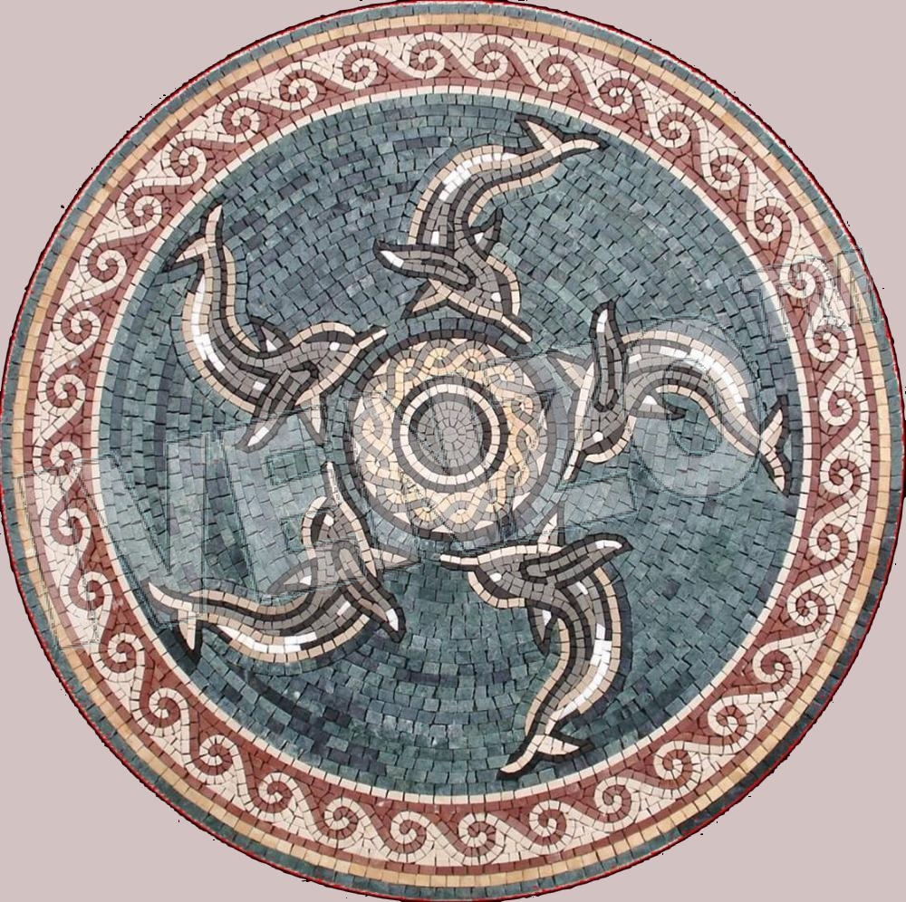 Mosaic MK003 Medallion with dolphins