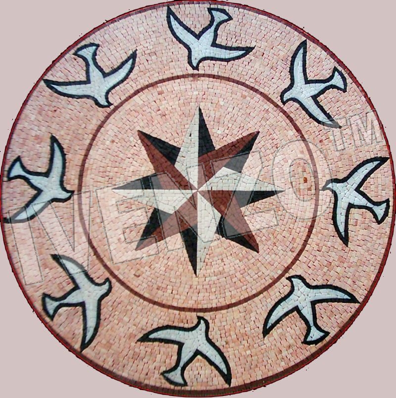 Mosaic MK036 Compass rose with birds