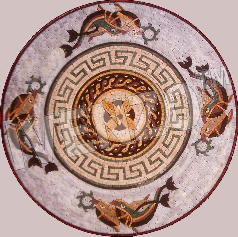 Mosaic MK041 medallion with dolphins