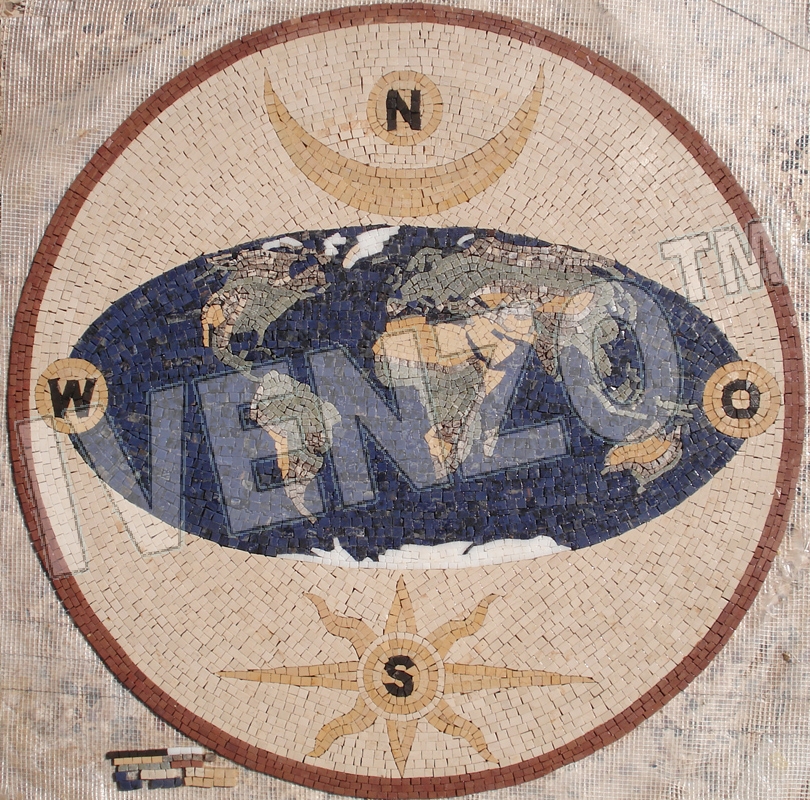 Mosaic MK085 Compass rose with world map