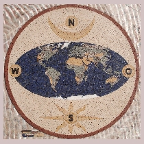 Mosaic Compass rose with world map